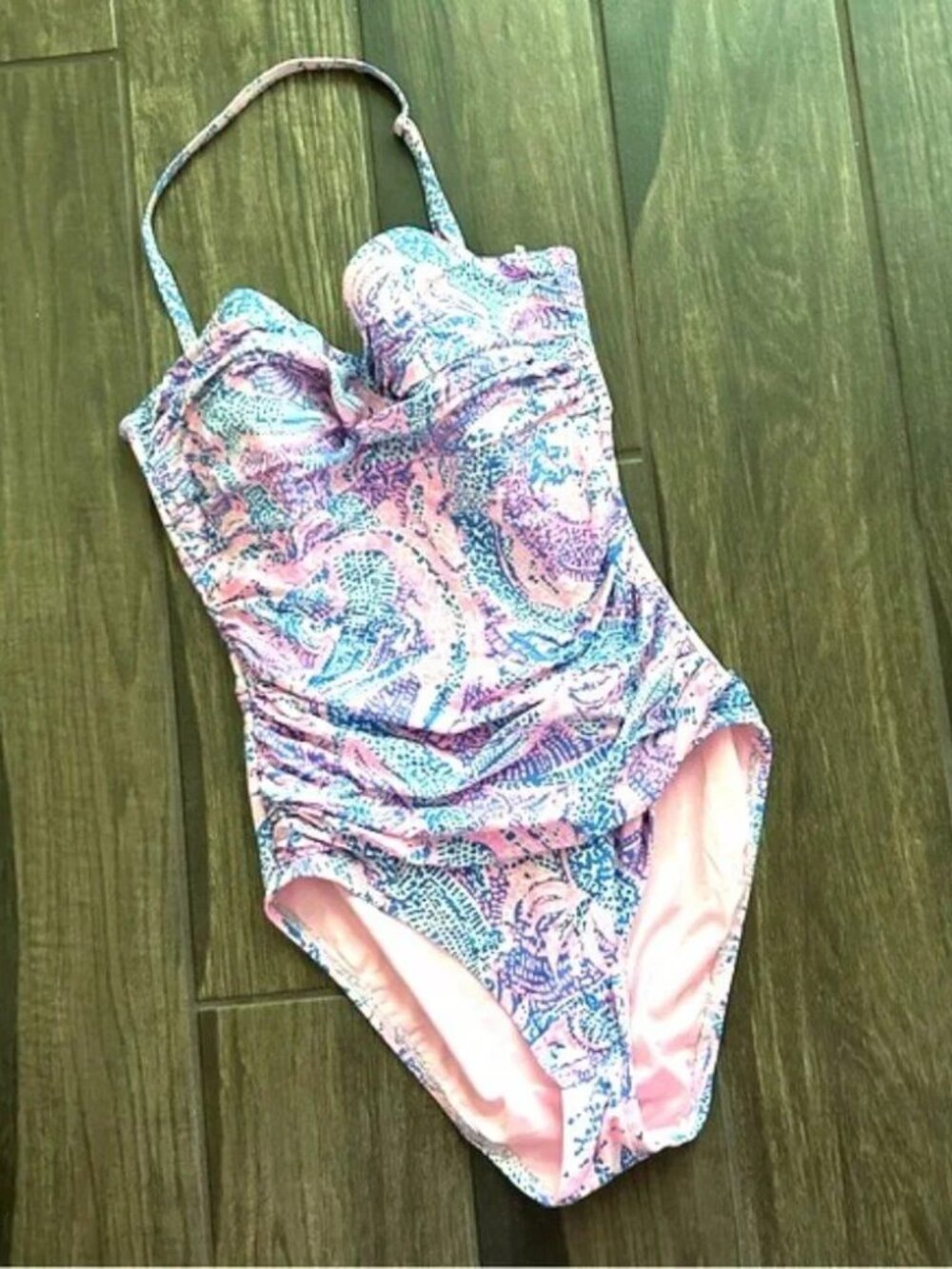 Lilly Pulitzer Flamenco one piece swimsuit Size 8 Coastal Blue Maybe Gator bra - Picture 2 of 5